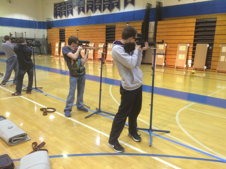 Students practice shooting air rifles Students practice shooting air rifles