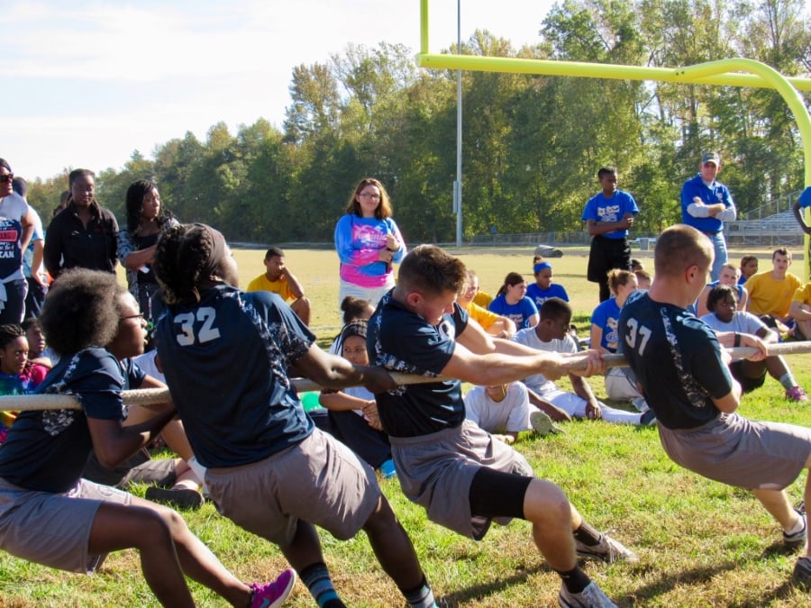 Students playing tug of war